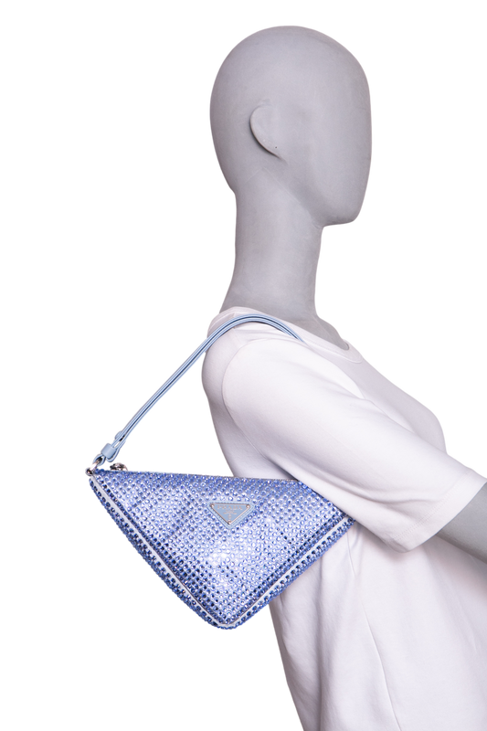 PRADA TRIANGLE SHOULDER BAG SATIN RHINE STONE