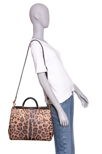 D&G LEOPARD MEDIUM MISS SICILY SHOPPER TOTE BLACK