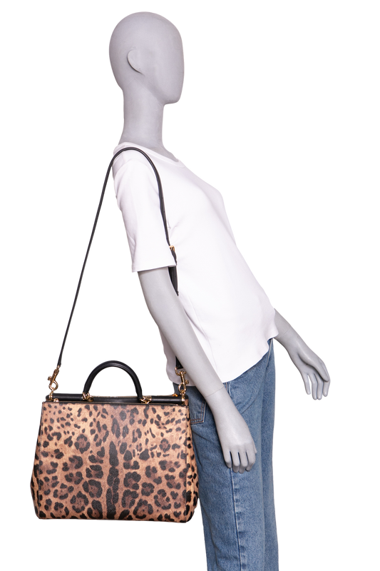 D&G LEOPARD MEDIUM MISS SICILY SHOPPER TOTE BLACK