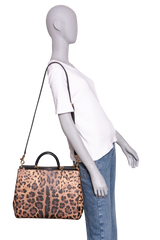 D&G LEOPARD MEDIUM MISS SICILY SHOPPER TOTE BLACK