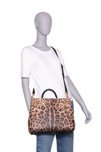 D&G LEOPARD MEDIUM MISS SICILY SHOPPER TOTE BLACK
