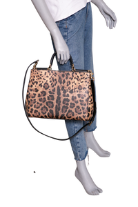D&G LEOPARD MEDIUM MISS SICILY SHOPPER TOTE BLACK