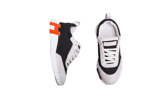 HERMÈS SNEAKER BOUNCING GOATSKIN/SUEDE NOIR/BLANC - 35 BR