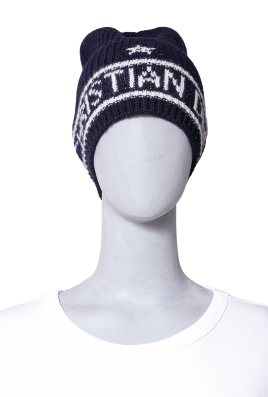 DIOR BEANIE DIOR NAVY LOGO WOOL & CASHMERE KNIT