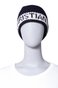 DIOR BEANIE DIOR NAVY LOGO WOOL & CASHMERE KNIT