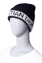 DIOR BEANIE DIOR NAVY LOGO WOOL & CASHMERE KNIT