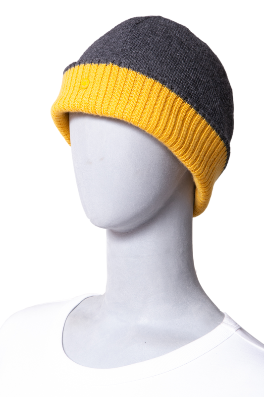 HERMÈS HUGO REVERSIBLE BEANIE GRIS/JAUNE