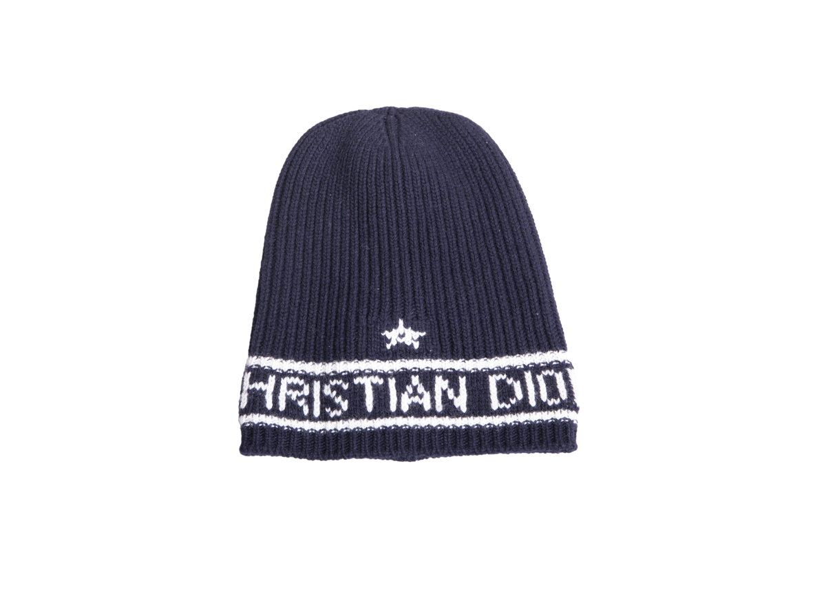 DIOR BEANIE DIOR NAVY LOGO WOOL & CASHMERE KNIT