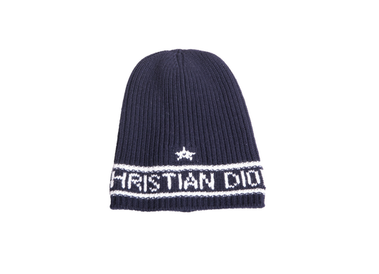 DIOR BEANIE DIOR NAVY LOGO WOOL & CASHMERE KNIT
