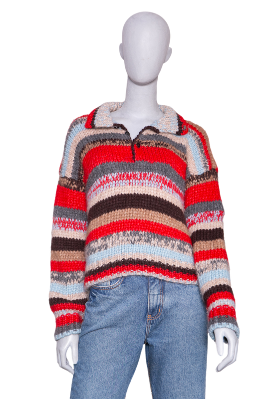CELINE POLO SWEATER ALPACA/WOOL MULTICOLOR