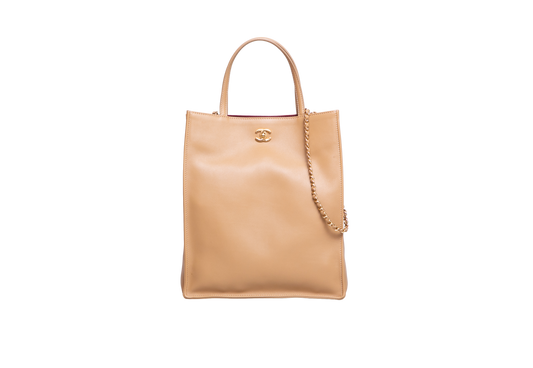 PETIT CABAS BEIGE FONCÉ/BURGUNDY-GOLD HDWR