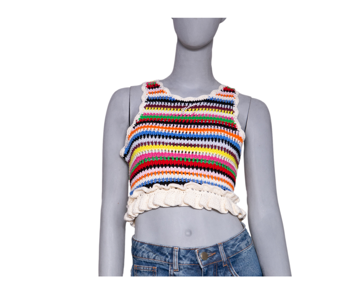 GANNI TOP MULTICOLOR SLEEVELESS CROCHET