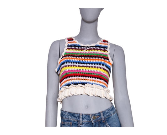 GANNI TOP MULTICOLOR SLEEVELESS CROCHET