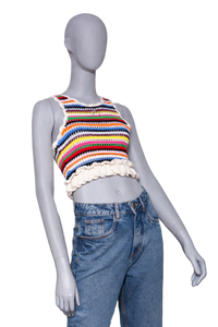 GANNI TOP MULTICOLOR SLEEVELESS CROCHET