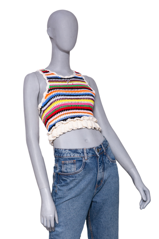 GANNI TOP MULTICOLOR SLEEVELESS CROCHET