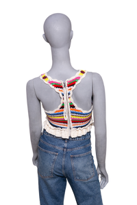 GANNI TOP MULTICOLOR SLEEVELESS CROCHET