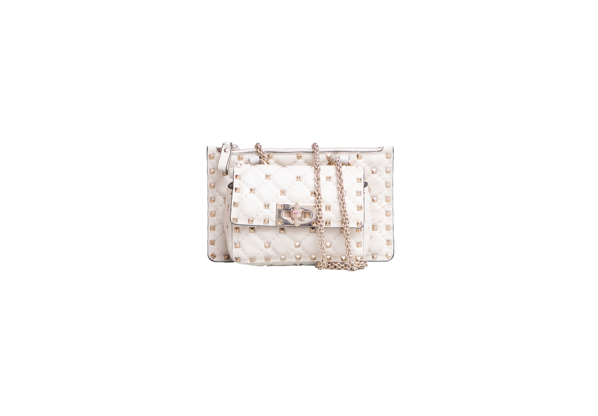 VALENTINO MINI ROCKSTUD SPIKE TOP HANDLE IVORY