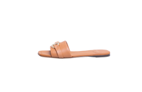 FERRAGAMO LEAH SLIDES LEATHER CARAMEL - 37 1/2 BR