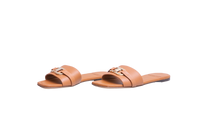 FERRAGAMO LEAH SLIDES LEATHER CARAMEL - 37 1/2 BR