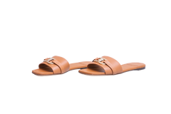 FERRAGAMO LEAH SLIDES LEATHER CARAMEL - 37 1/2 BR
