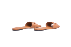FERRAGAMO LEAH SLIDES LEATHER CARAMEL - 37 1/2 BR