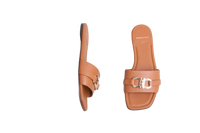 FERRAGAMO LEAH SLIDES LEATHER CARAMEL - 37 1/2 BR