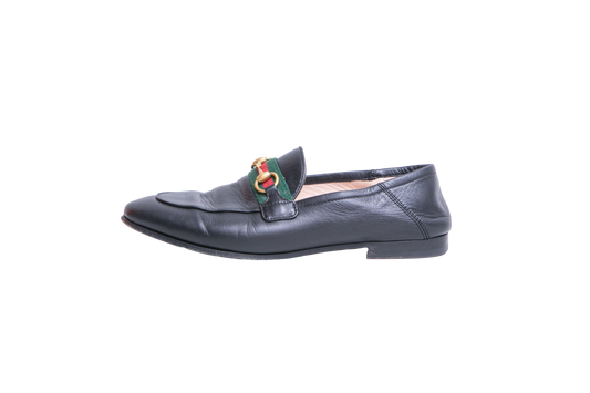 GUCCI MOCASSIM JORDAAN WEB LEATHER BLACK - 36 BR