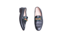 GUCCI MOCASSIM JORDAAN WEB LEATHER BLACK - 36 BR