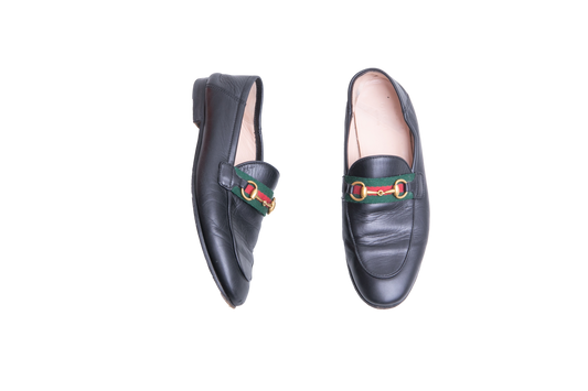 GUCCI MOCASSIM JORDAAN WEB LEATHER BLACK - 36 BR