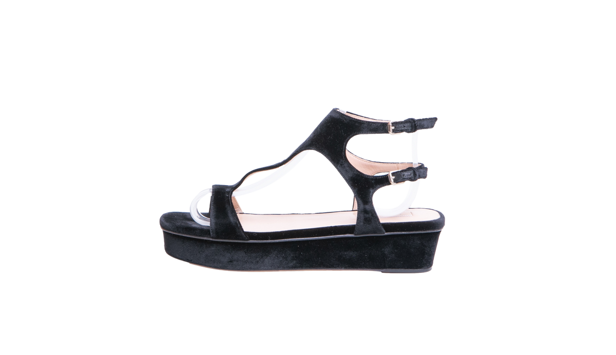 VALENTINO GARAVANI SANDAL PLATAFORM VELVET BLACK - 36 BR