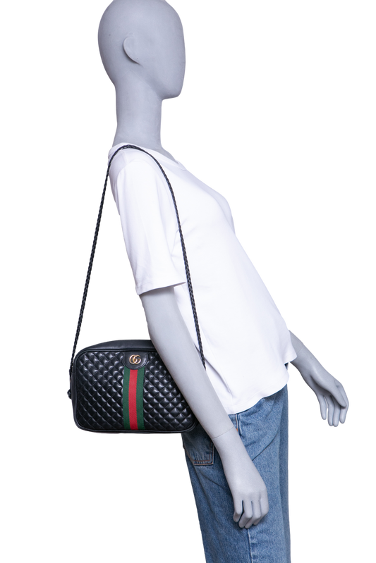 GUCCI TRAPUNTATA WEB CROSSBODY BLACK