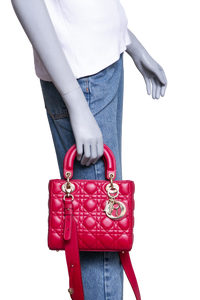 DIOR LADY DIOR ABC SMALL LAMBSKIN CHERRY