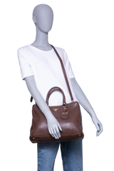 PRADA SHOPPING DOUBLE ZIP LARGE VITELLO DAINO BROWN