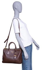 PRADA SHOPPING DOUBLE ZIP LARGE VITELLO DAINO BROWN