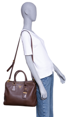 PRADA SHOPPING DOUBLE ZIP LARGE VITELLO DAINO BROWN