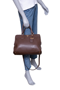 PRADA SHOPPING DOUBLE ZIP LARGE VITELLO DAINO BROWN