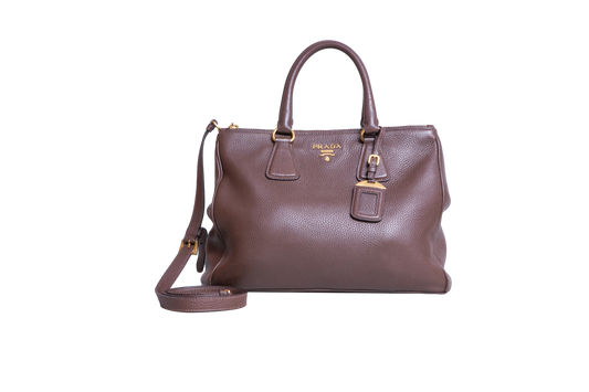 PRADA SHOPPING DOUBLE ZIP LARGE VITELLO DAINO BROWN