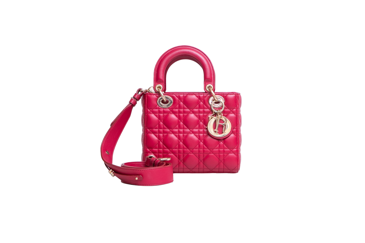 DIOR LADY DIOR ABC SMALL LAMBSKIN CHERRY
