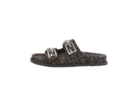 FENDI SLIDE FF CRYSTAL FABRIC TOBACCO