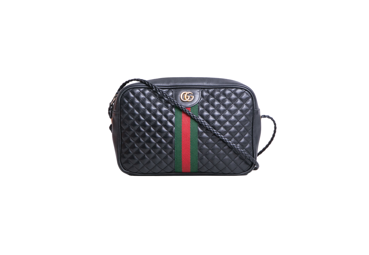 GUCCI TRAPUNTATA WEB CROSSBODY BLACK