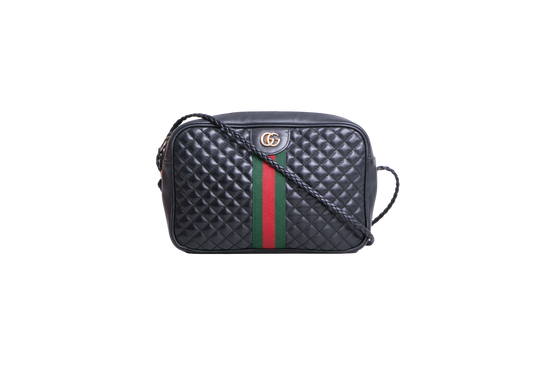 GUCCI TRAPUNTATA WEB CROSSBODY BLACK