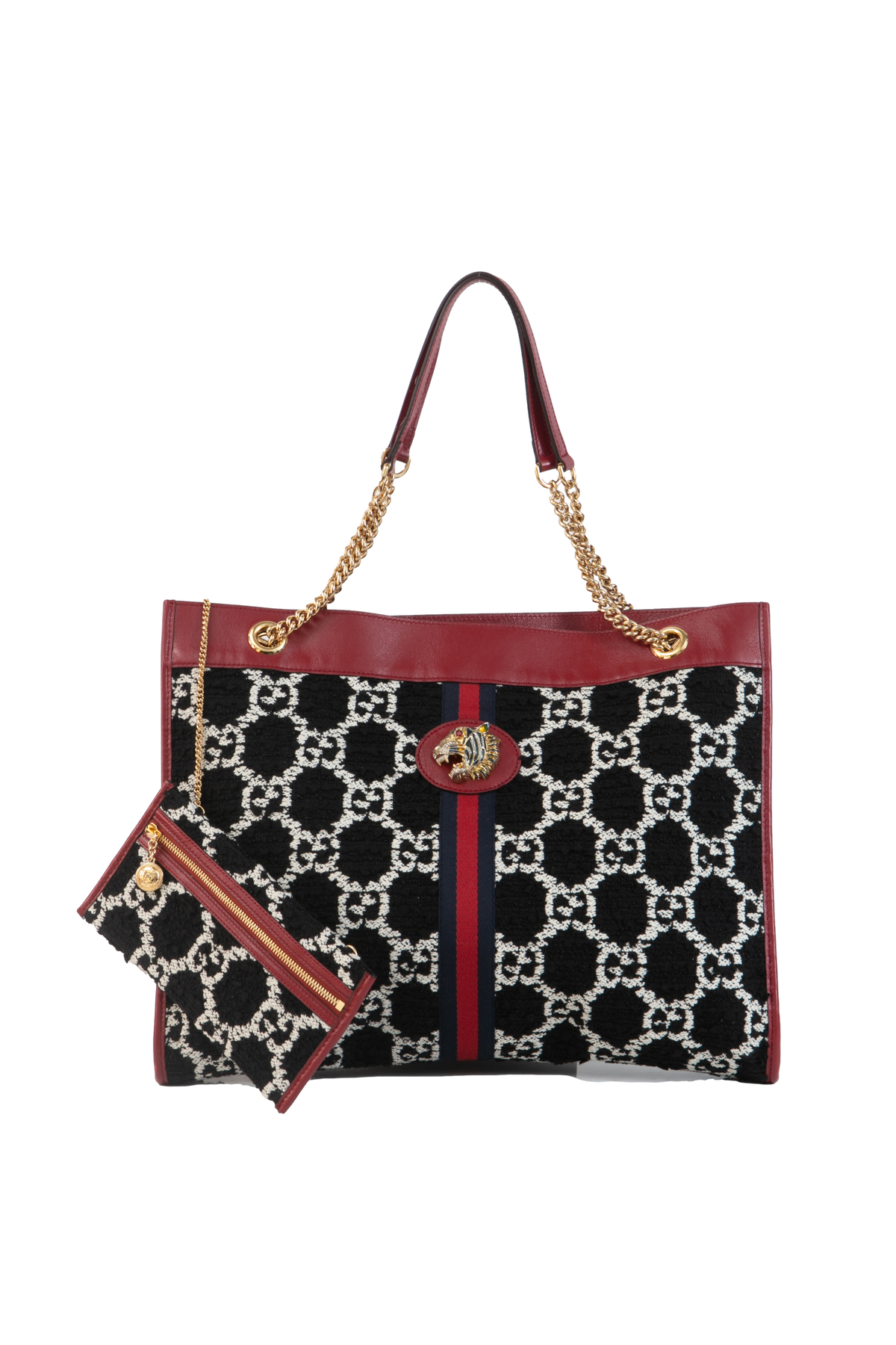 GUCCI RAJAH TOTE RED TWEED B&W