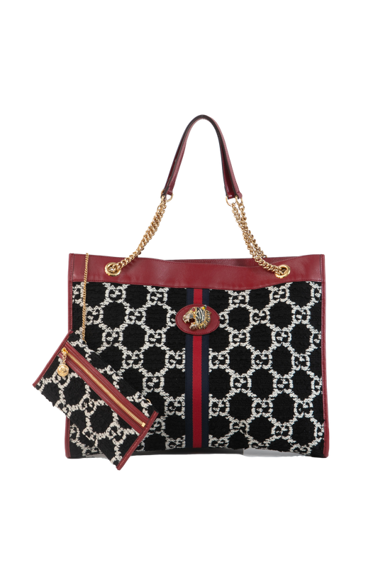 GUCCI RAJAH TOTE RED TWEED B&W