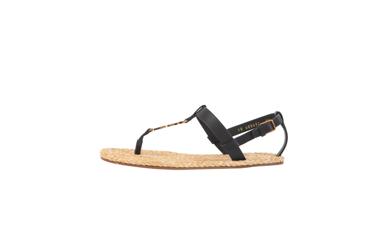 YSL SANDAL FLAT CASSANDRA RAFFIA BLACK