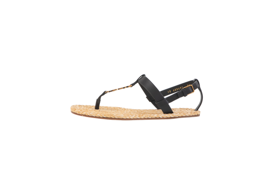 YSL SANDAL FLAT CASSANDRA RAFFIA BLACK