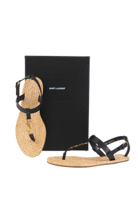 YSL SANDAL FLAT CASSANDRA RAFFIA BLACK