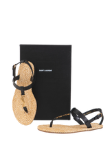 YSL SANDAL FLAT CASSANDRA RAFFIA BLACK