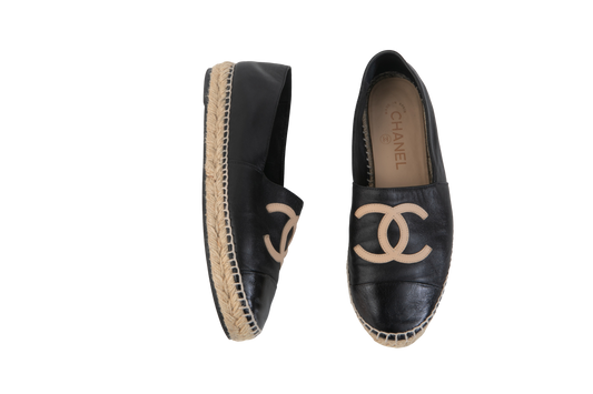 CHANEL ESPADRILLE LAMBSKIN CC BEIGE & BLACK - 36 BR