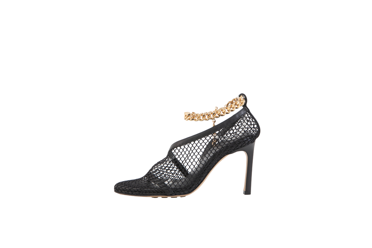 BOTTEGA VENETA SANDAL MESH AND LEATHER BLACK - 34 BR