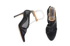 BOTTEGA VENETA SANDAL MESH AND LEATHER BLACK - 34 BR